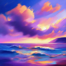 A high-quality digital art piece depicting a breathtaking oceanic landscape