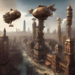 This is a high-quality digital art image depicting the city of Houston reimagined in a steampunk style