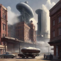 This high-quality digital art image portrays the city of Houston, Texas, reimagined in a dieselpunk aesthetic