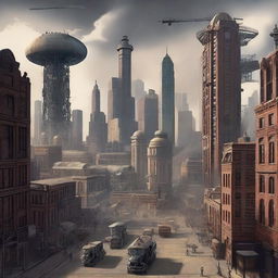 This high-quality digital art image portrays the city of Houston, Texas, reimagined in a dieselpunk aesthetic