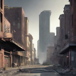 This is a high-quality digital art image depicting the city of Houston, Texas, as it might appear in the Fallout video game universe