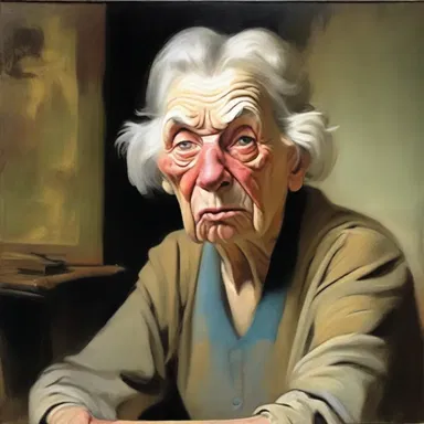 The artist depicted a cranky old woman in his painting, capturing her easily annoyed expression.