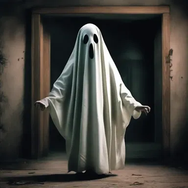 In the horror movie, the cranky ghost haunted the house, scaring anyone who entered.