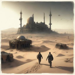 A high-quality digital art image portrays the Middle East as it might appear in the Fallout video game universe