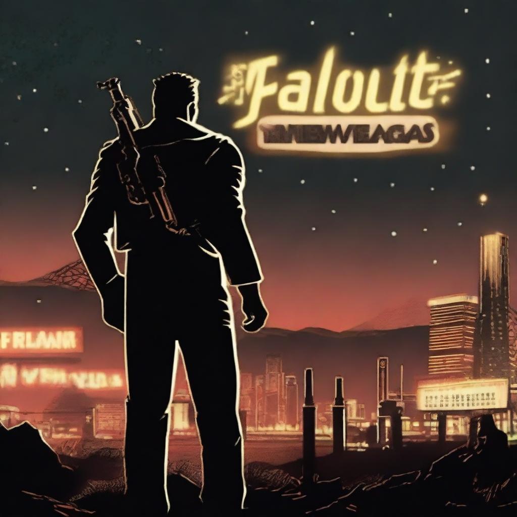 An alternative cover art for the game Fallout New Vegas, rendered in high-quality digital art