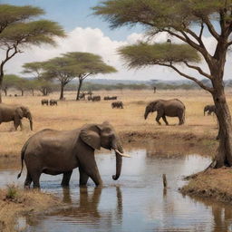 Invent a challenging obstacle or adversary in the African tale, that the animals confront during their quest to the magical lake, creating tension and a sense of adventure within the narrative.