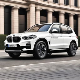 This is a digital art image of a BMW iX3, transformed into a security vehicle