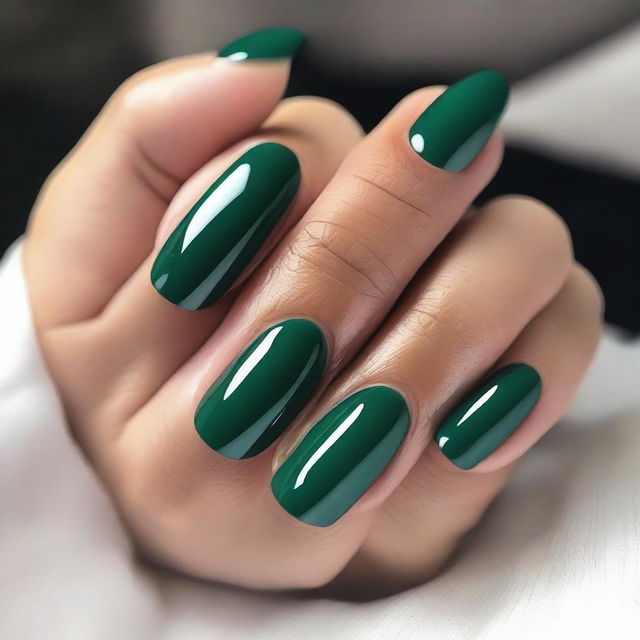 A high-resolution image showcasing a set of stunning emerald green almond-shaped nails