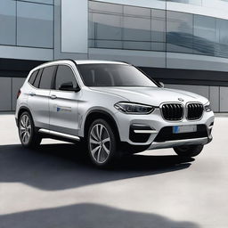 This digital art depicts a BMW iX3 security vehicle in a sleek silver-grey color