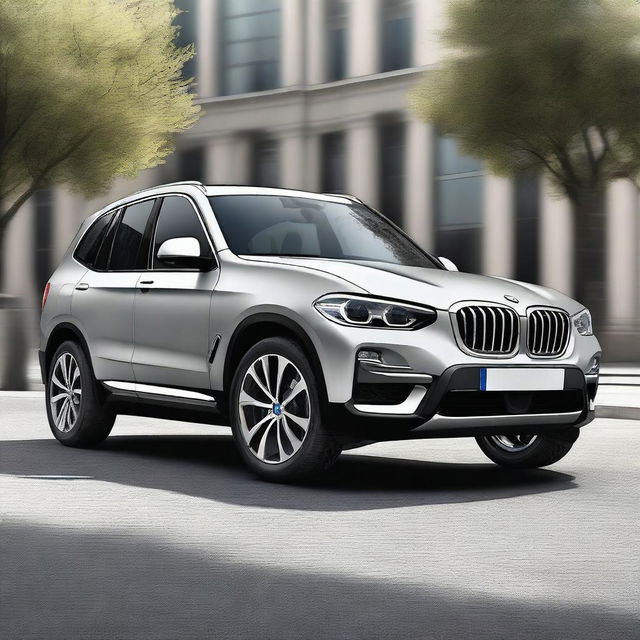 A digital art image of a BMW iX3, designed with a security-centric theme