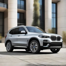 A digital art image of a BMW iX3, designed with a security-centric theme