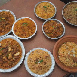 A budget-friendly biryani restaurant on a roadside in Pakistan, filled with the aroma of spices and bustling with local charm.