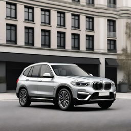 A high-quality digital art of a BMW iX3 security car, painted in a sleek silver-grey shade