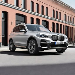 A high-quality digital art of a BMW iX3 security car, painted in a sleek silver-grey shade