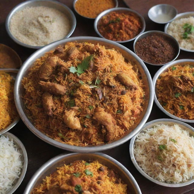 A budget-friendly biryani restaurant on a roadside in Pakistan, filled with the aroma of spices and bustling with local charm.