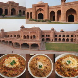 A variety of biryani restaurants lined up in Pakistan, each displaying unique architecture and ambiance infused with Pakistan's vibrant culture and rich culinary scene.