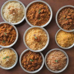 A selection of budget-conscious biryani restaurants in Pakistan, showcasing humble roadside settings, inviting aroma of biryani spices, and bustling with vibrant street life.