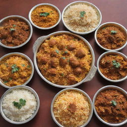 A selection of budget-conscious biryani restaurants in Pakistan, showcasing humble roadside settings, inviting aroma of biryani spices, and bustling with vibrant street life.