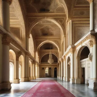 The grand hall in the palace was precisely designed to drawl the attention of visitors, with its high ceilings and elegant arches.