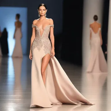 The runway model wore a stunning evening gown that was designed to drawl out the silhouette, accentuating her curves in all the right places.
