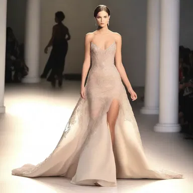 The runway model wore a stunning evening gown that was designed to drawl out the silhouette, accentuating her curves in all the right places.