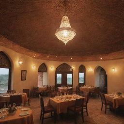 High-end biryani restaurants nestled in a traditional Pakistani village, oozing rural charm and luxury. The eateries are marked by refined architecture, lush surroundings, and the mesmerizing aroma of premium biryani.