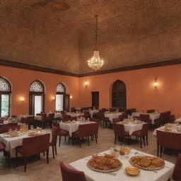 High-end biryani restaurants nestled in a traditional Pakistani village, oozing rural charm and luxury. The eateries are marked by refined architecture, lush surroundings, and the mesmerizing aroma of premium biryani.