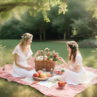 In the charming garden, the couple indulged in a romantic picnic, honoring the earth goddess.