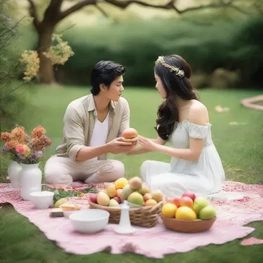 In the charming garden, the couple indulged in a romantic picnic, honoring the earth goddess.