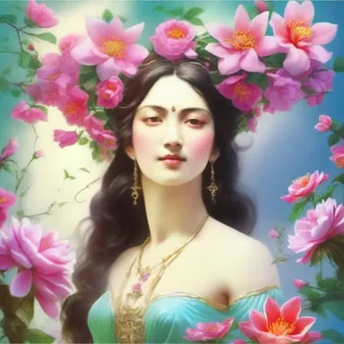 The poet eloquently described the vibrant blooming flowers as an offering to the earth goddess in his literary masterpiece.
