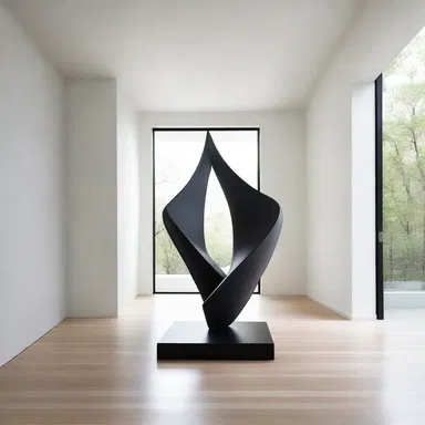 The minimalist sculpture in the center of the room serves as a cathartic, creating a sense of openness and serenity.