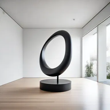 The minimalist sculpture in the center of the room serves as a cathartic, creating a sense of openness and serenity.