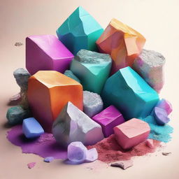 A high-quality digital art image showcasing a scene of reused minerals