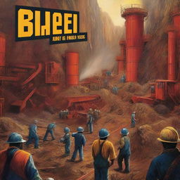 An image in the style of a book cover, featuring a vibrant and detailed depiction of a mining scene