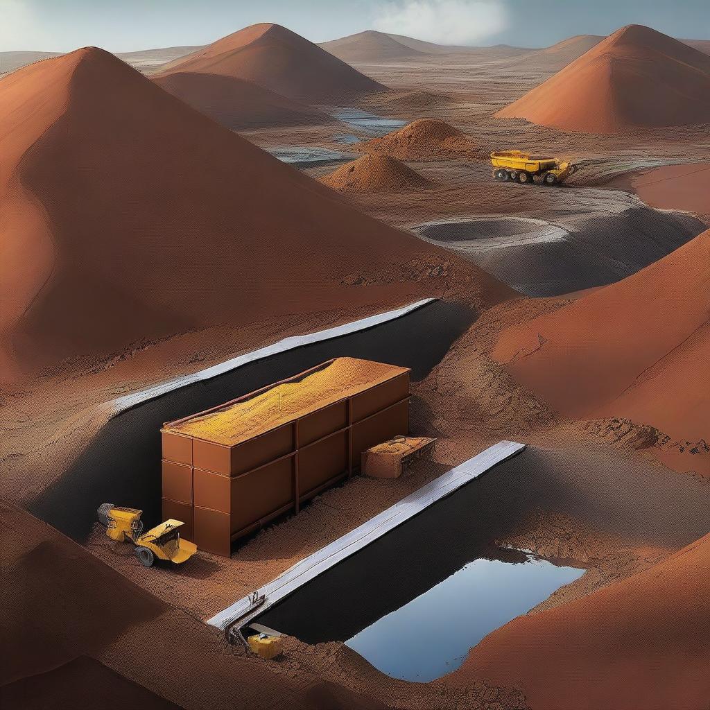 A high-resolution digital art image illustrating the concept of mining and the reuse of tailings