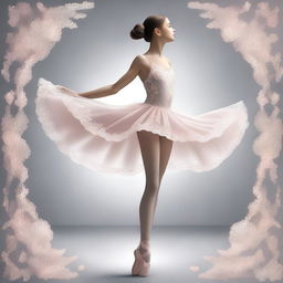 A digital art piece of a girl dressed in an elegant, flowing inner garment, her legs poised gracefully as if she's a ballet dancer