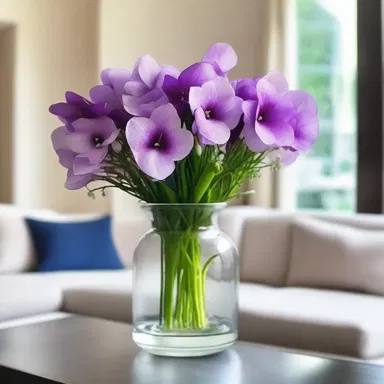 The interior designer adorned the modern living room with a vase filled with beautiful nierembergia flowers to bring a touch of elegance.