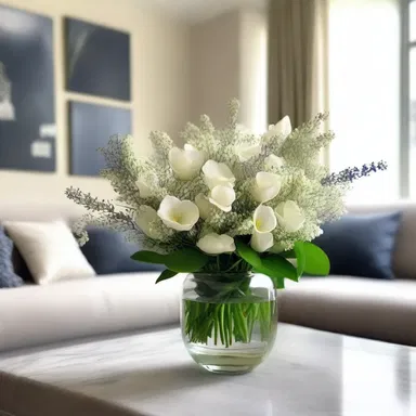The interior designer adorned the modern living room with a vase filled with beautiful nierembergia flowers to bring a touch of elegance.