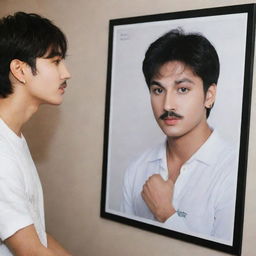 BTS's Jungkook admiring a poster of Freddie Mercury in his room, showing a heartfelt admiration for the legendary musician.