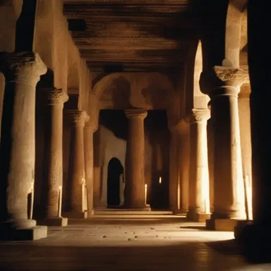 The scene in the movie was set in an ancient temple, with candles arranged in a taper shape, casting eerie shadows on the walls.