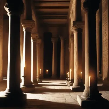 The scene in the movie was set in an ancient temple, with candles arranged in a taper shape, casting eerie shadows on the walls.