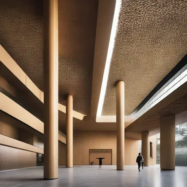 The building's design reflects a supranational aesthetic, incorporating elements from different cultures.