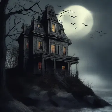 The haunted house overlooked a sinister cliff that sent shivers down the characters' spines.
