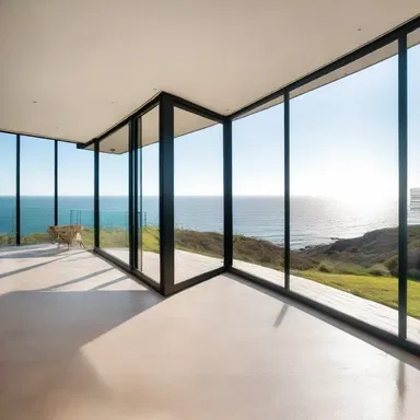 The modern house was built with large windows to offer breathtaking views of the coastal cliff.