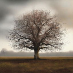 An image of a solitary apple tree, rendered in high-quality digital art