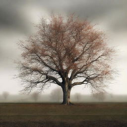 An image of a solitary apple tree, rendered in high-quality digital art