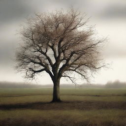 An image of a solitary apple tree, rendered in high-quality digital art