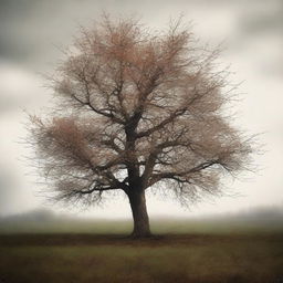 An image of a solitary apple tree, rendered in high-quality digital art