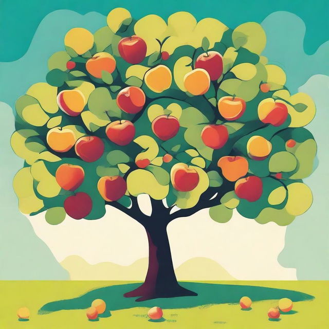 A vibrant, high-quality illustration of a small apple tree, now happy and thriving