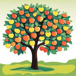 A vibrant, high-quality illustration of a small apple tree, now happy and thriving